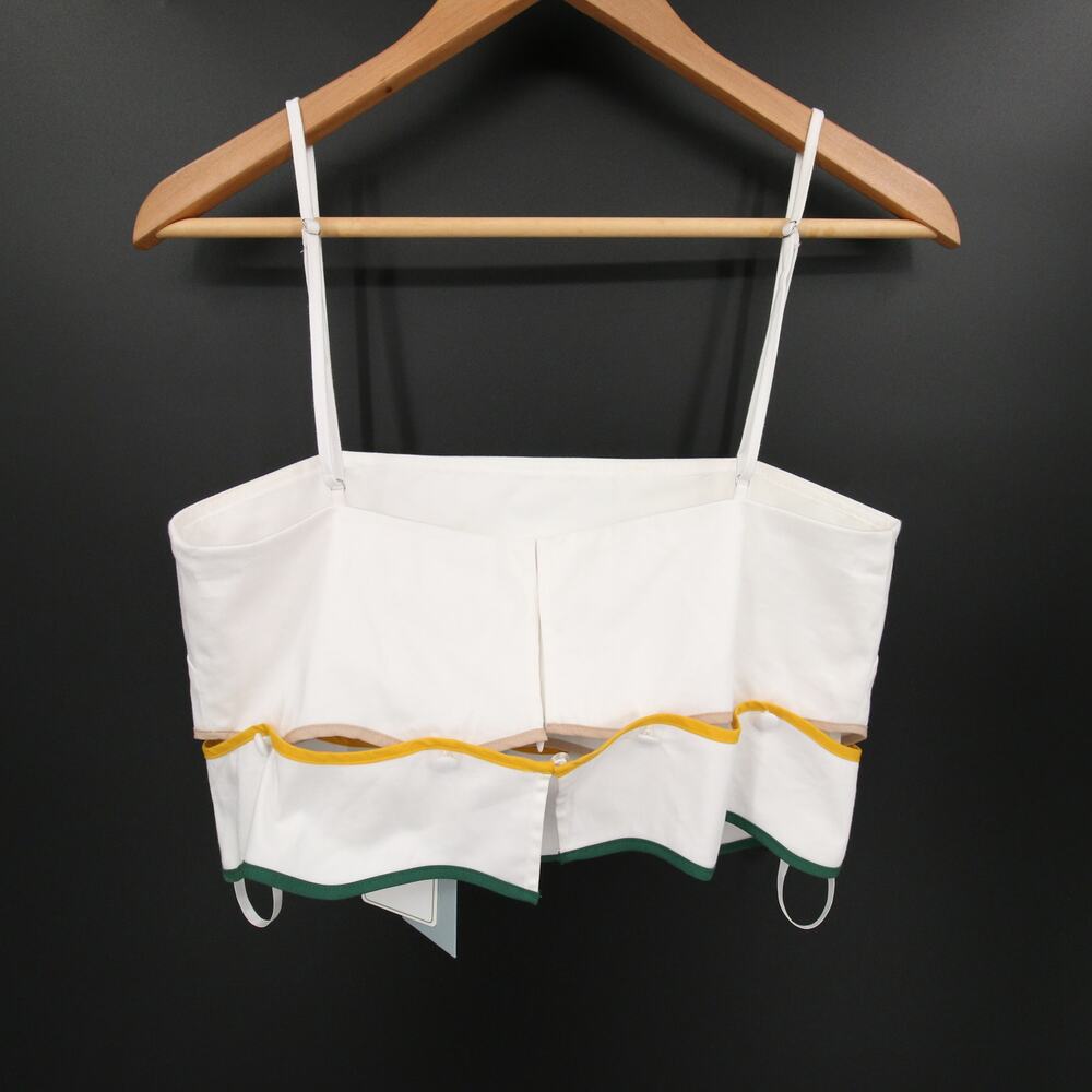 Antonio Melani x The Nat Note Zoe Scalloped Sateen Top White Green Crop Size 6 - Picture 13 of 14